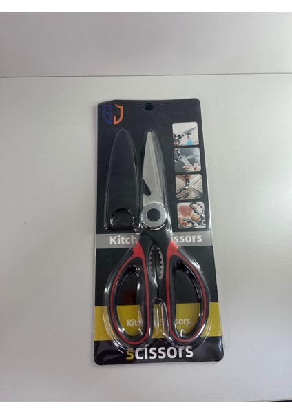 Kırmızı Çok Amaçlı Mutfak Makası, Siyah Beyaz Renkli, Ergonomik Sap ve Şişe Açacağı fiyatları