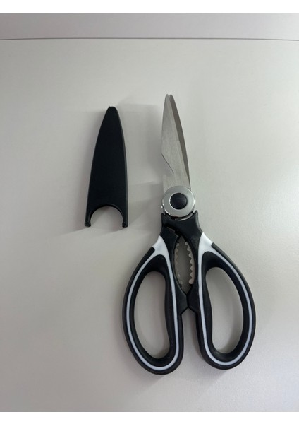 Kırmızı Çok Amaçlı Mutfak Makası, Siyah Beyaz Renkli, Ergonomik Sap ve Şişe Açacağı fırsatları