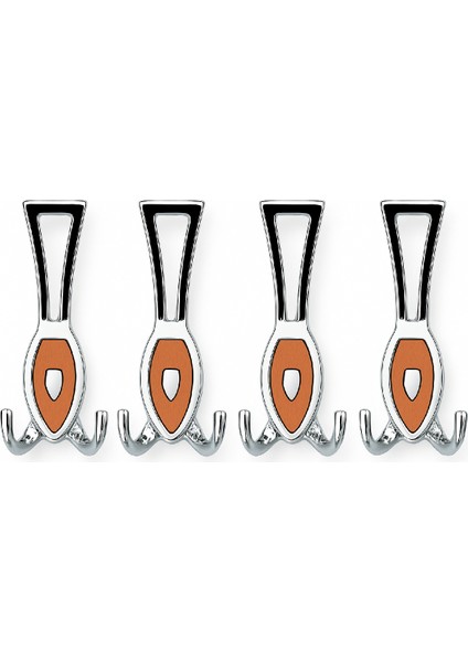 4'lü Metal Krom Duvar Askılığı – Ahşap Desenli Çift Kancalı Askı Seti