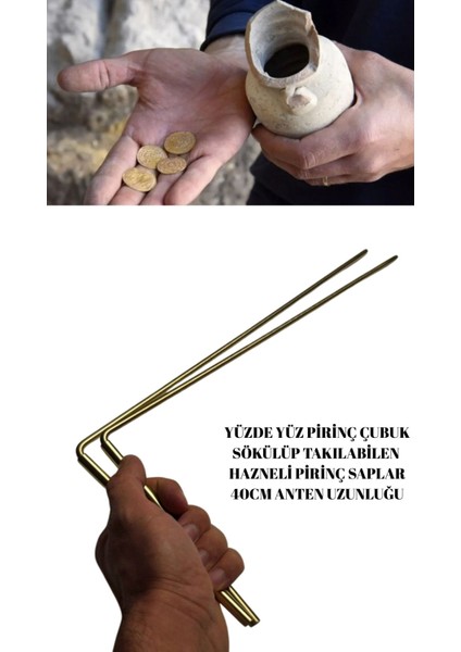 Tamamı Pirinçten Alan Tarama Çubuğu Sökülüp Takılabilen Hazneli Pirinç Saplı Define ve Su Arama Çubukları