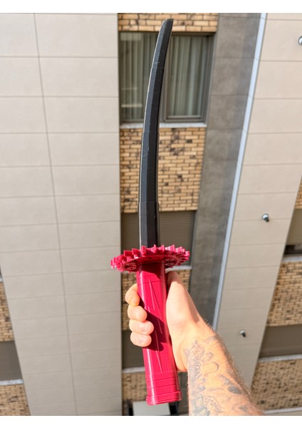 Zeus Temalı Açılabilir Kırmızı - Siyah Döner Saplı Dekoratif Katana Oyuncak 3D Baskı Katana Kılıç fırsatları