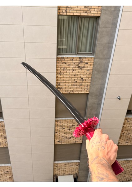Zeus Temalı Açılabilir Kırmızı - Siyah Döner Saplı Dekoratif Katana Oyuncak 3D Baskı Katana Kılıç indirimleri