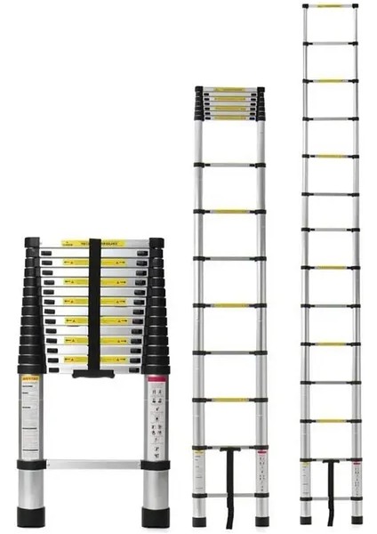 Teleskopik Alüminyum Merdiven 2.6m | 150 kg | EN131 Sertifikalı | Sürgülü Uzayan Merdiven