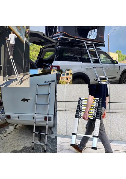 Teleskopik Alüminyum Merdiven 2.6m | 150 kg | EN131 Sertifikalı | Sürgülü Uzayan Merdiven