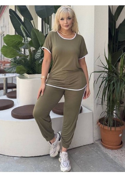 Kadın Büyük Beden Paça Manşetli Cepli Biye Detay Likralı Viskon Takım fırsatları