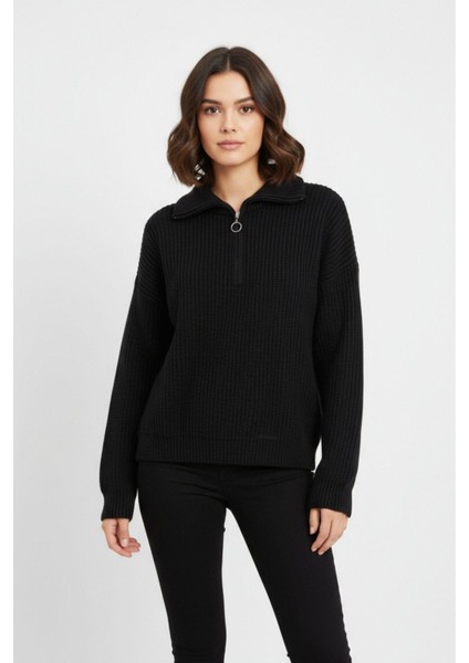 Laci Yarım Fermuarlı Crop Triko Kadın Kazak 7135