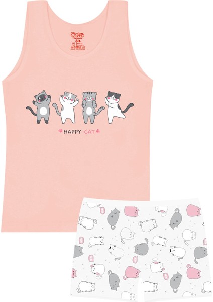 Kız Çocuk Atlet Boxer Likralı Somon Kedi (%96 Pamuk - %4 Elastan)