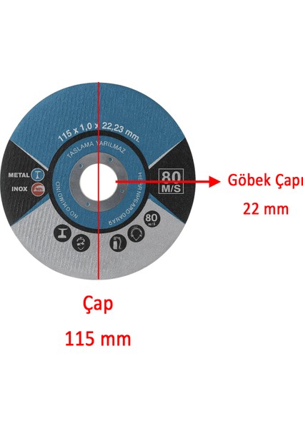 Inox Metal Kesici (50 Adet) Kesme Diski 115X1,0X22,23 mm Ince Taş Disk Spiral Demir Kesici Disk fiyatları