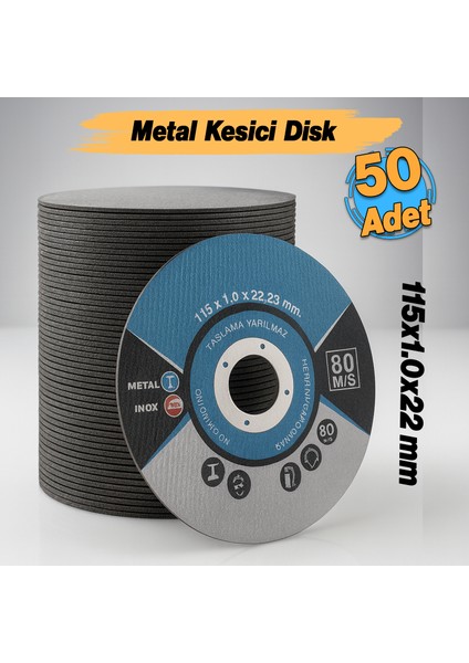 Inox Metal Kesici (50 Adet) Kesme Diski 115X1,0X22,23 mm Ince Taş Disk Spiral Demir Kesici Disk