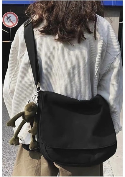 Harajuku Vintage Unisex Kot Siyah Postacı Çantası