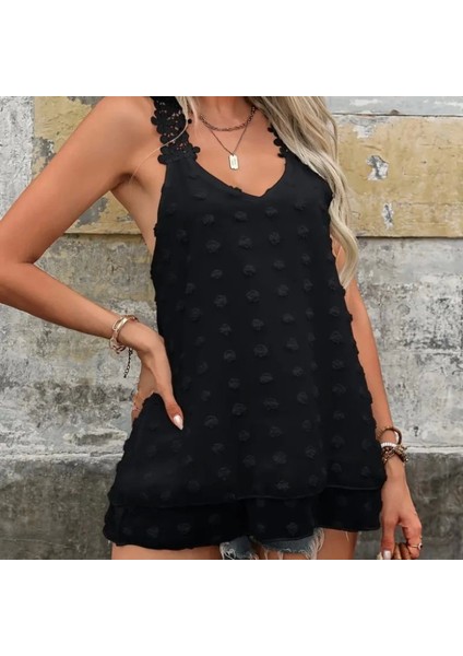 Kadın Dantel Askılı V Yakalı Sırtı Çapraz Detaylı Ponpon Bluz fiyatları