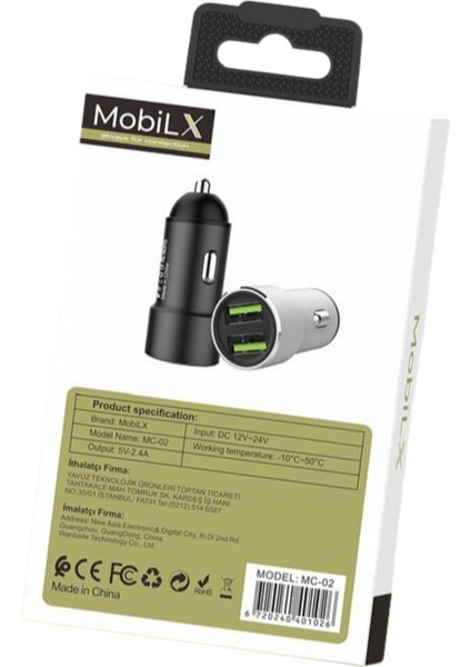 Mobilx Mc-02 2.4A Çift USB Portlu Metal Araç Şarj Cihazı | Type-C ve Lightning Kablo Uyumlu – Siyah modelleri