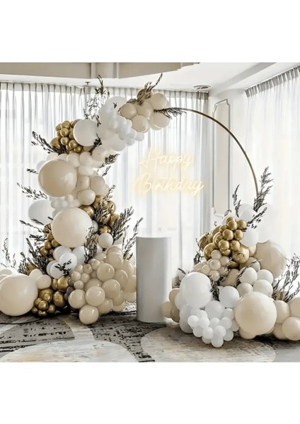 10 Krom Gold, 25 Beyaz ve 25 Kum Beji Balon Zinciri Doğum Günü Nişan Kına Bride Seti