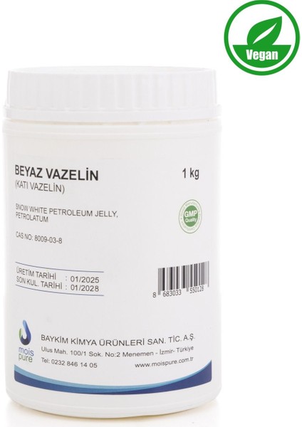 Vazelin - Yoğun Nemlendirici Etki, 1 kg, Unisex, Saf ve Kokusuz, Alkol ile Paraben İçermez
