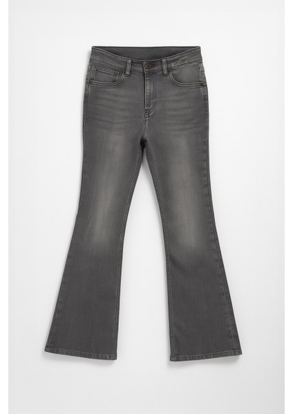 Kadın Ispanyol Paça Likralı Esnek Gri Flare Jean Pantolon