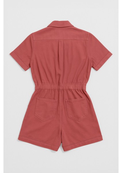 Kadın Kısa Kollu Fermuarlı Beli Lastikli Jean Tulum Şort fiyatları