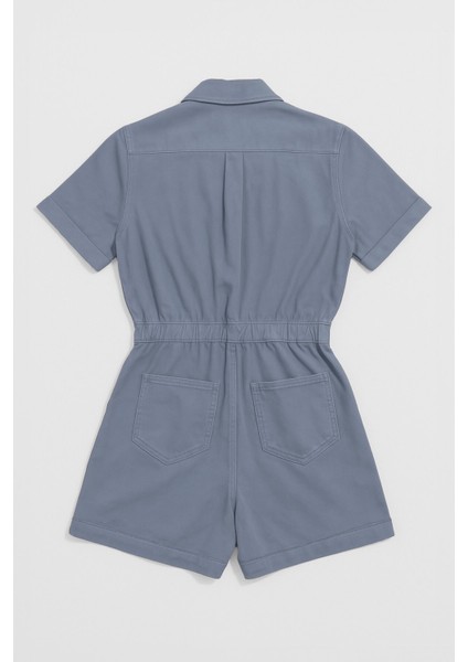 Kadın Kısa Kollu Fermuarlı Beli Lastikli Jean Tulum Şort fiyatları