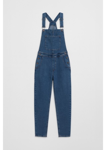 Kadın Rahat Kesim Askılı Jean Salopet Pantolon