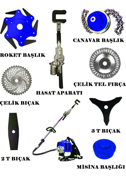 Eısenn Ergo 9000 Sırt Tipi Benzinli Motorlu Tırpan + Zeytin Badem Hasat Makinası 9 Parça Özel Set modelleri