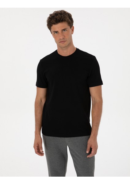 Erkek Siyah Regular Fit Basic Tişört 50318130-VR046