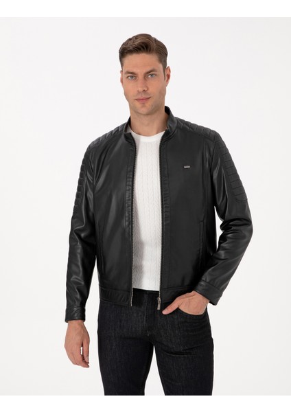 Erkek Siyah Suni Deri Ceket 50318037-001