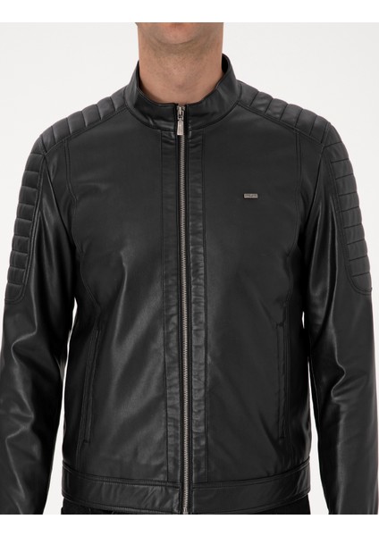 Erkek Siyah Suni Deri Ceket 50318037-001