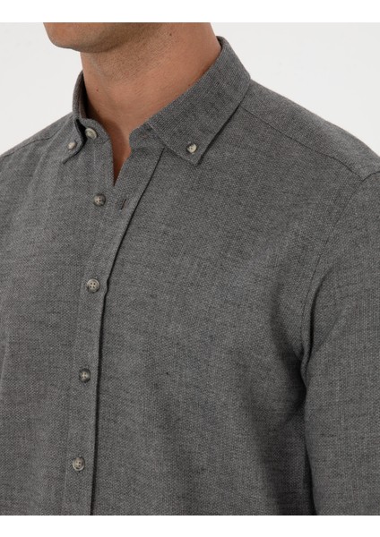 Erkek Gri Slim Fit Uzun Kollu Gömlek 50311562-VR024