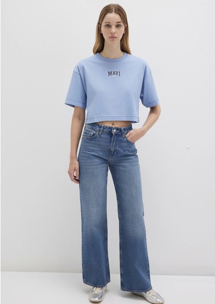 1613411-70831 Mavi Logo Baskılı Mavi Crop Tişört fiyatları