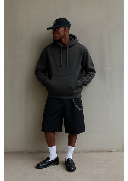 Erkek Kapüşonlu Cepli Içi Polarlı Sweatshirt