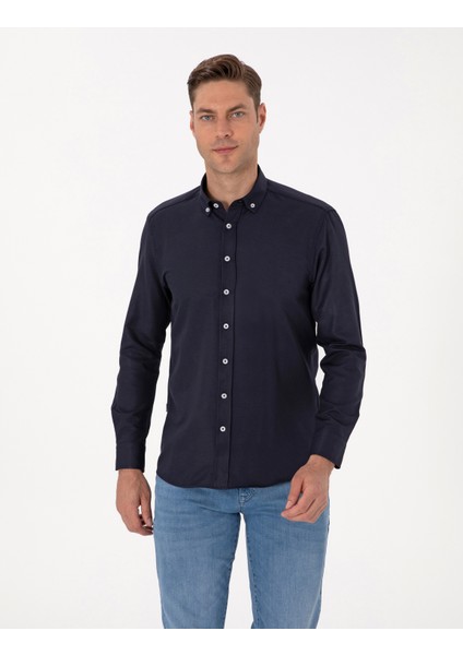 Erkek Lacivert Regular Fit Uzun Kollu Gömlek 50311487-VR033