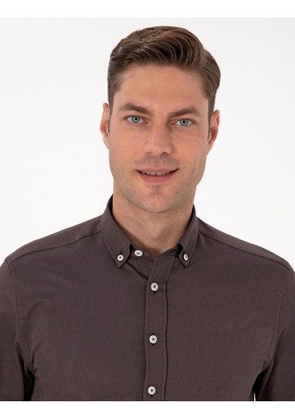 Erkek Koyu Kahverengi Regular Fit Uzun Kollu Gömlek 50311487-VR084 fiyatları