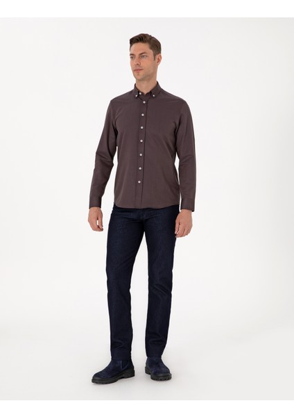 Erkek Koyu Kahverengi Regular Fit Uzun Kollu Gömlek 50311487-VR084 fırsatları