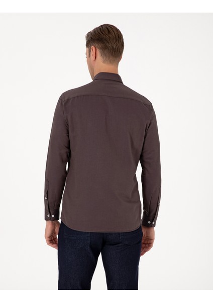 Erkek Koyu Kahverengi Regular Fit Uzun Kollu Gömlek 50311487-VR084 indirimleri
