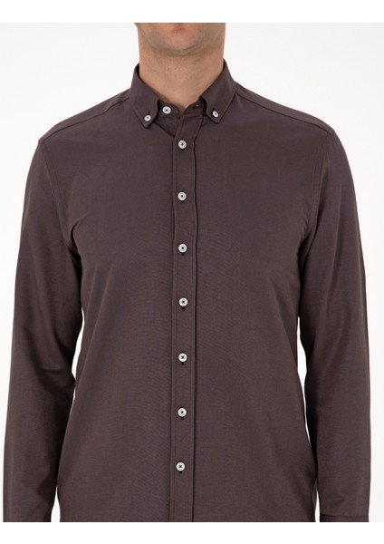 Erkek Koyu Kahverengi Regular Fit Uzun Kollu Gömlek 50311487-VR084