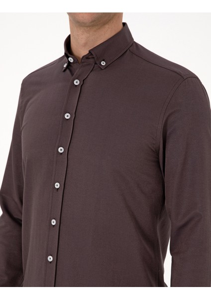 Erkek Koyu Kahverengi Regular Fit Uzun Kollu Gömlek 50311487-VR084