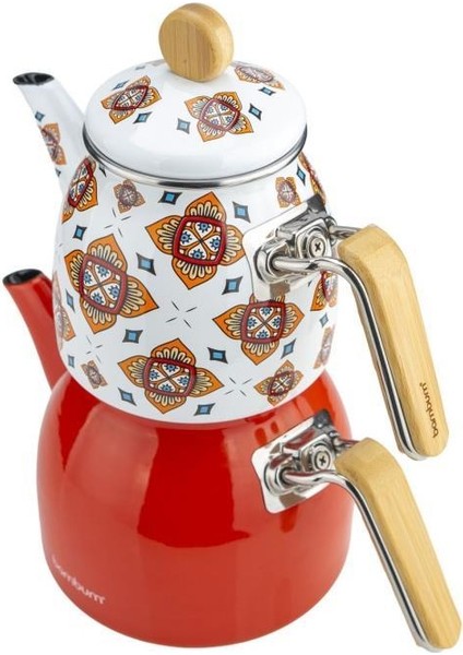 Unique - Bambu Kulplu Emaye Çaydanlık Takımı Turuncu fırsatları