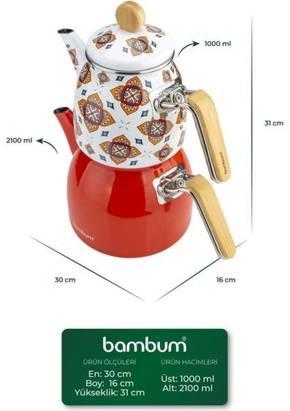 Unique - Bambu Kulplu Emaye Çaydanlık Takımı Turuncu indirimleri