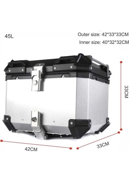 Universal Alüminyum Kasa Ithal Motosiklet Çantası TPX45S Model Motor Çantası 45 Lt Gümüş