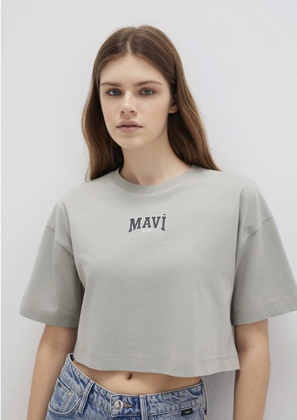 Mavi Logo Baskılı Gri Crop Tişört 1613411-70112 fiyatları