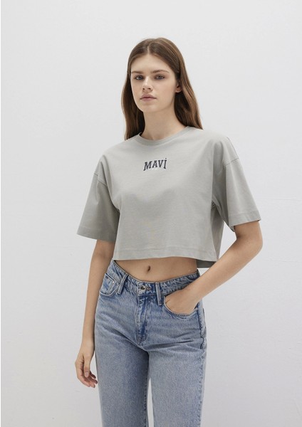 Mavi Logo Baskılı Gri Crop Tişört 1613411-70112 modelleri