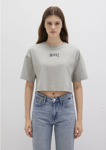 Mavi Logo Baskılı Gri Crop Tişört 1613411-70112 fırsatları