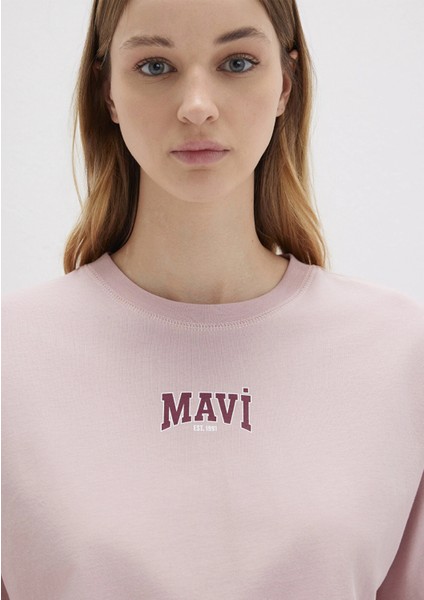 1613411-71018 Mavi Logo Baskılı Pembe Crop Tişört indirimleri