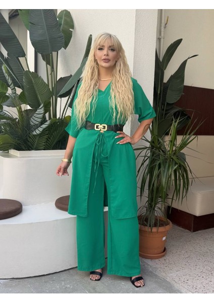 Kadın Büyük Beden Yırtmaçlı V Yaka Detay Dokuma Jessica Takım ( Kemer Dahil Değil ) modelleri