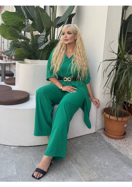 Kadın Büyük Beden Yırtmaçlı V Yaka Detay Dokuma Jessica Takım ( Kemer Dahil Değil ) fırsatları