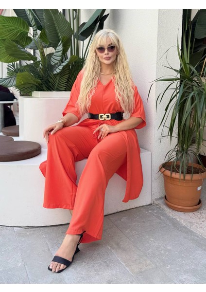 Kadın Büyük Beden Yırtmaçlı V Yaka Detay Dokuma Jessica Takım ( Kemer Dahil Değil ) fırsatları