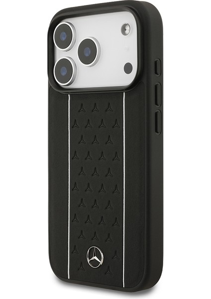 iPhone 17 Pro Kılıf Mercedes Benz Lisanslı M-Safe Uyumlu Şeritli Yıldız Desenli Metal Logolu Siyah modelleri