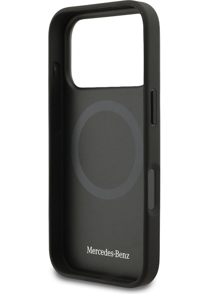 iPhone 17 Pro Kılıf Mercedes Benz Lisanslı M-Safe Uyumlu Şeritli Yıldız Desenli Metal Logolu Siyah