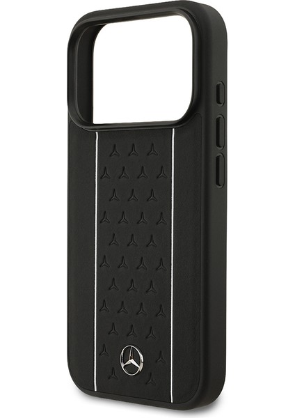 iPhone 17 Pro Kılıf Mercedes Benz Lisanslı M-Safe Uyumlu Şeritli Yıldız Desenli Metal Logolu Siyah