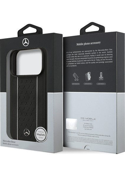iPhone 17 Pro Kılıf Mercedes Benz Lisanslı M-Safe Uyumlu Şeritli Yıldız Desenli Metal Logolu Siyah