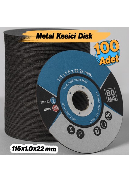 Inox Metal Kesici (100 Adet) Kesme Diski 115X1,0X22,23 mm Ince Taş Disk Spiral Demir Kesici Disk